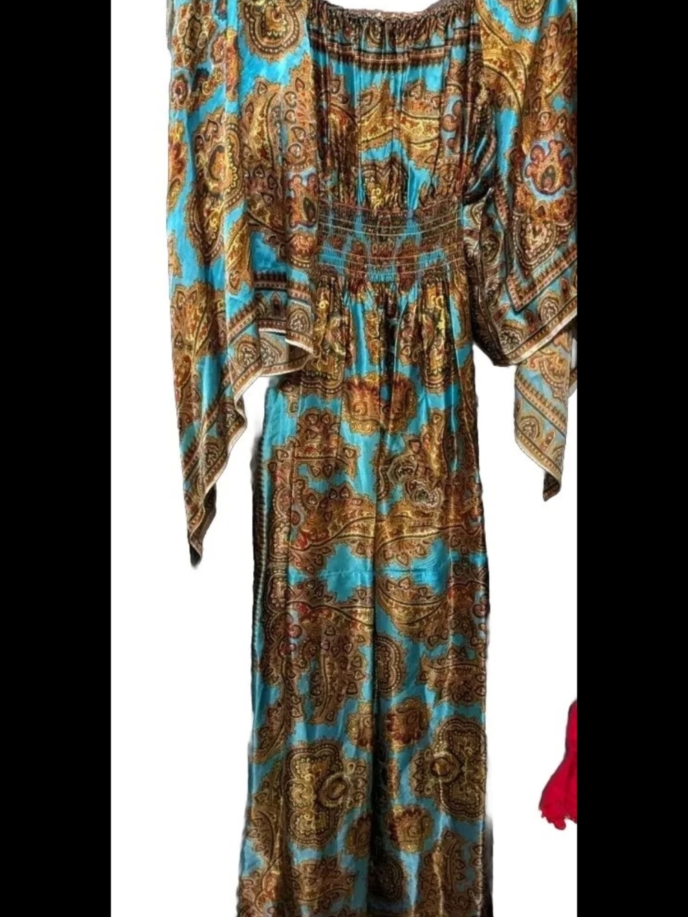 Vintage Psychedelic Paisley Hippie 60s Silk Dress Caftan One Size